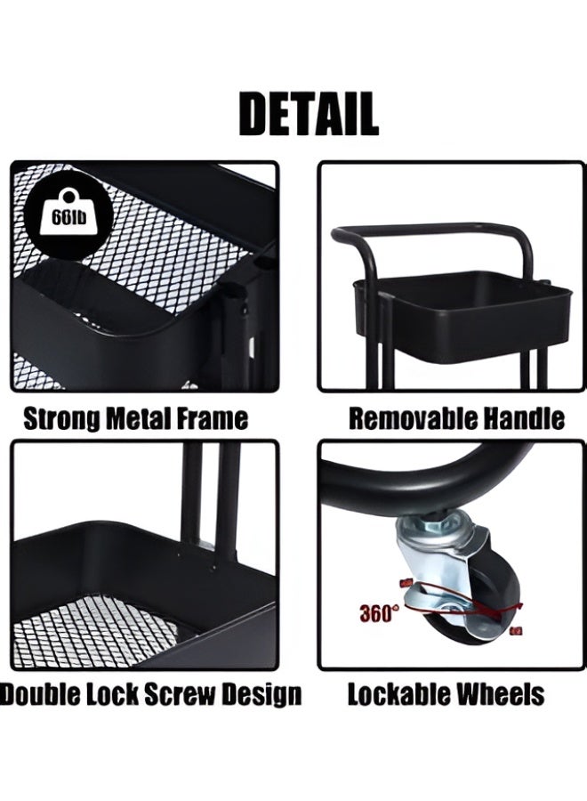 توشيونيكس عربة تخزين متعددة الاستخدامات بثلاثة أرفف شبكية معدنية مزودة بمقبض وعجلات | رف تخزين متعدد الأغراض للمطبخ والحمام والمكتب والمنزل | وحدة رفوف متنقلة، عربة تخزين موفرة للمساحة (33.5 × 17.5 × 14.5 بوصة) - Image 3